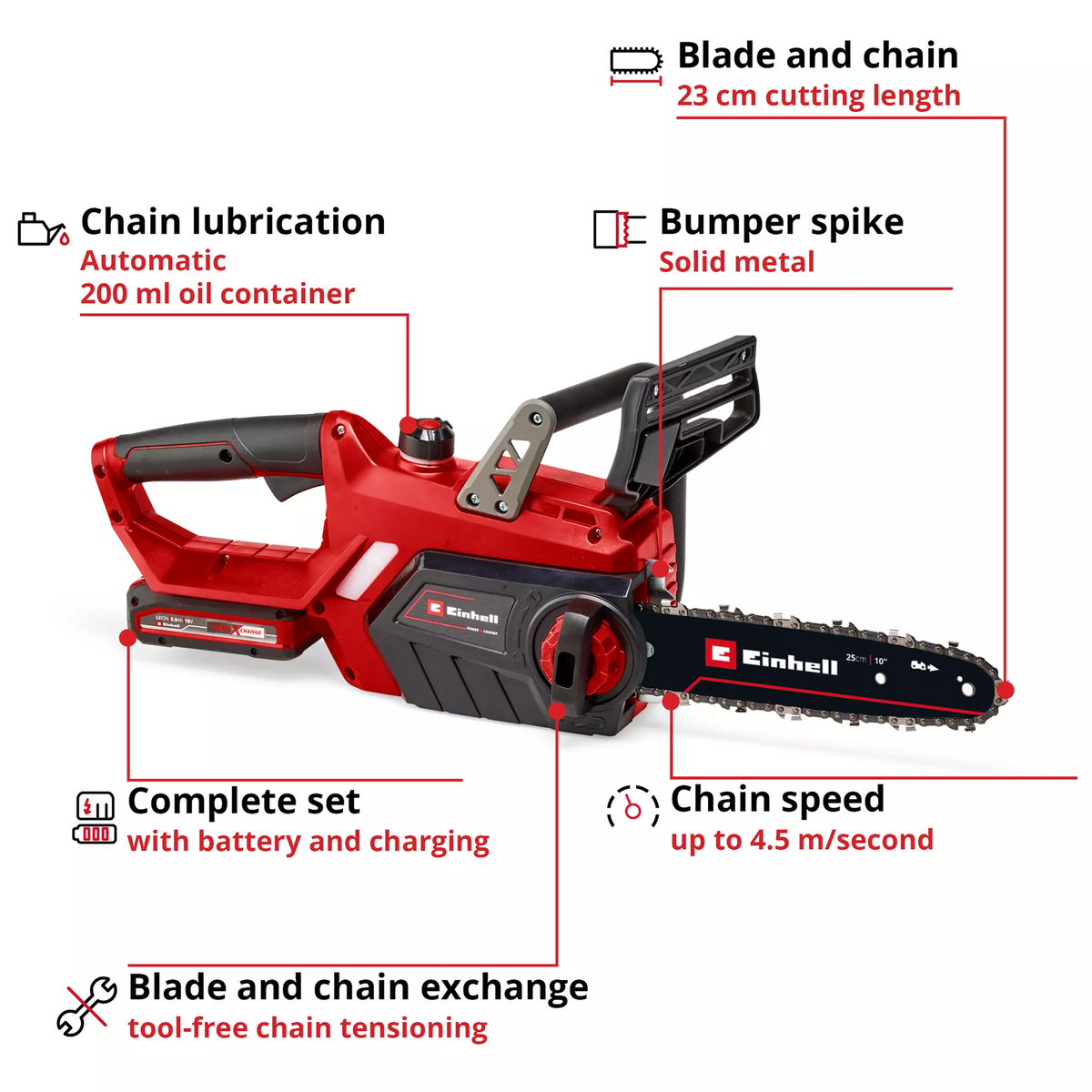 Einhell Cordless Chain Saw GE-LC 18/25-1 Li Kit (1x3,0Ah)