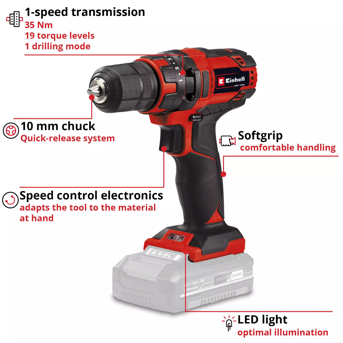 Einhell Cordless Drill TC-CD 18/35 Li - Solo