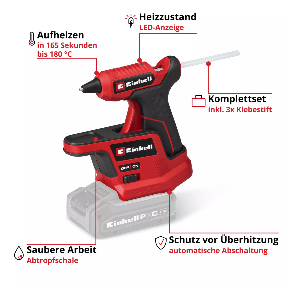 Einhell Cordless Hot Glue Gun TE-CG 18/7 Li - Solo