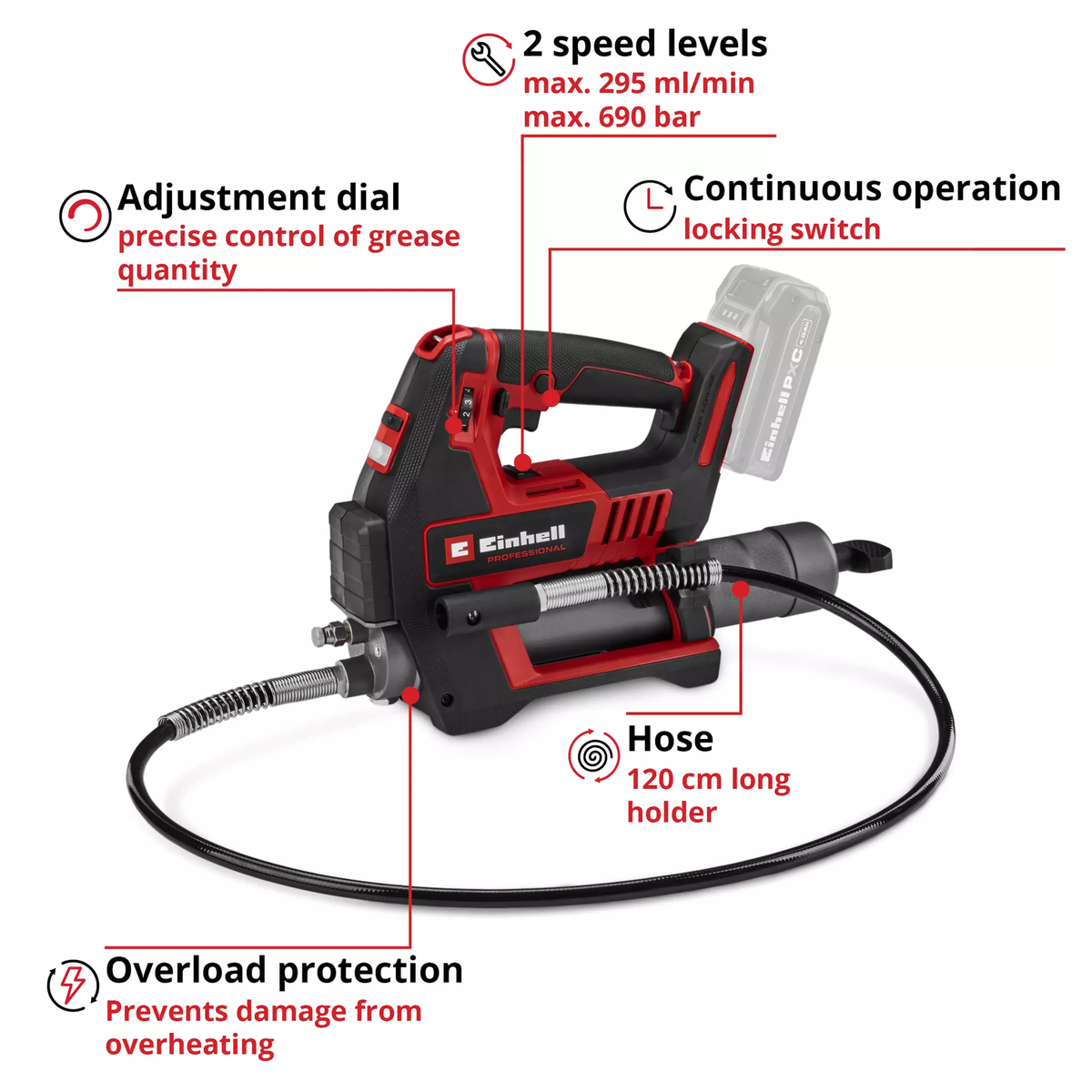 Einhell Cordless Grease Gun TP-GR 18/690 Li - Solo
