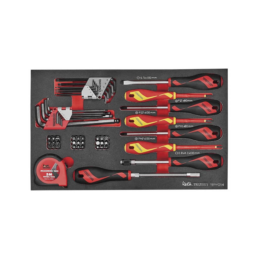 Teng Tools 54PC Screwdriver & Hex/Torx Key Set in EVA Foam (with metric measuring tape)