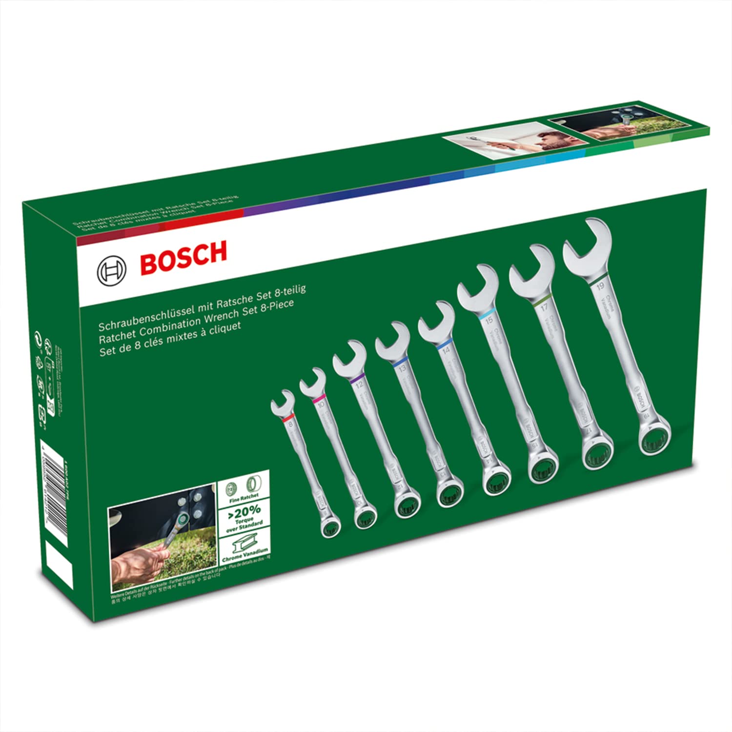 Bosch DIY Ratchet Combination Wrench Set 8-piece 1600A027PS