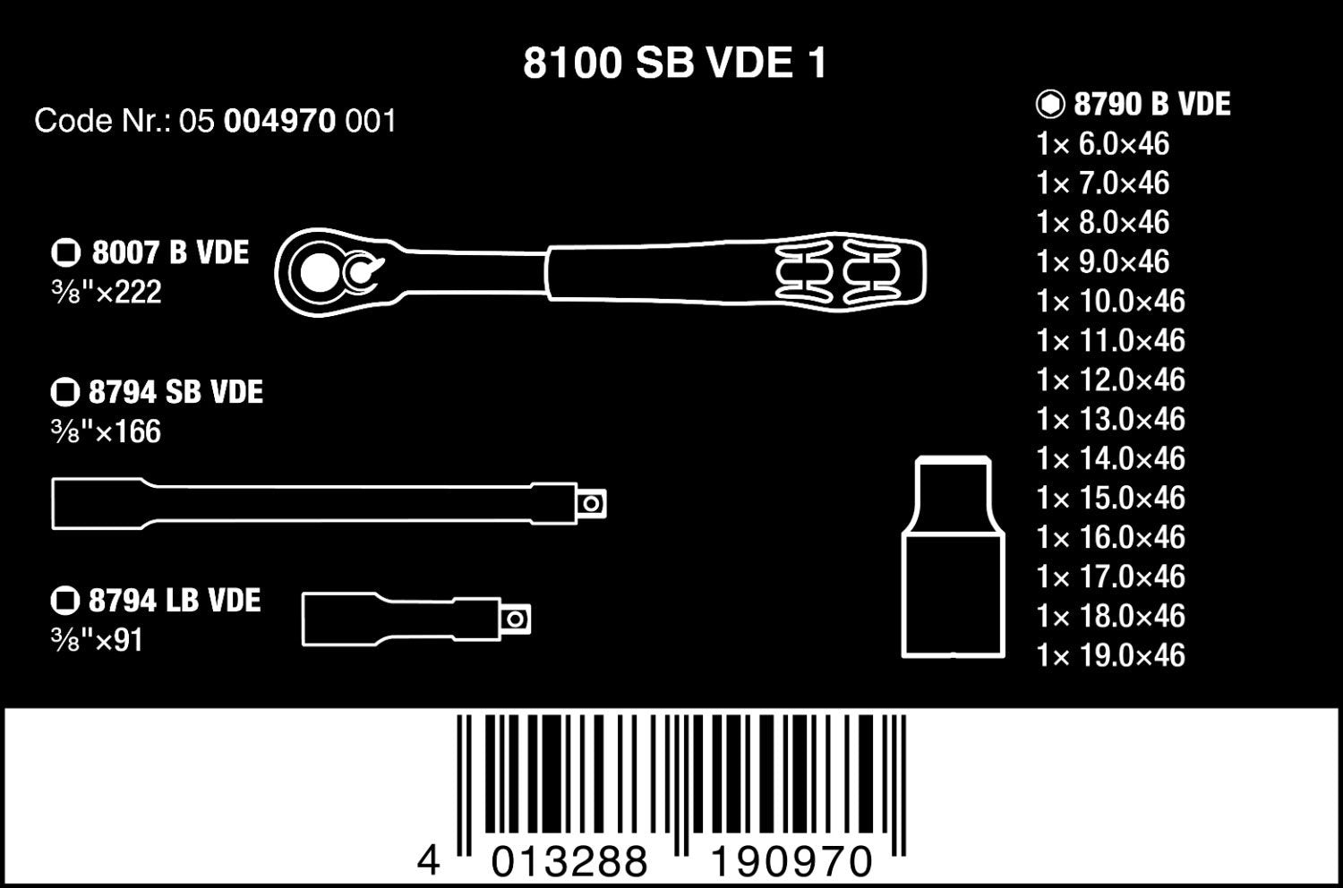 Wera 8100 SB VDE 1 Zyklop Ratchet set, insulated, switch lever, 3/8
