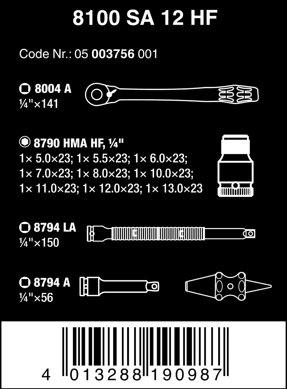 Wera 8100 SA 12 HF Zyklop Metal Ratchet Set with switch lever, 1/4" drive, metric, 13 pieces 2 - Power Tool Services