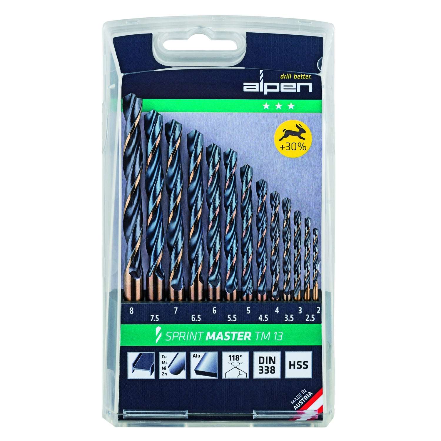 Alpen Hss Sprint Master Drill Bit Set 13 Piece 2-8mm X 0.5 Tm13 ALP8111021