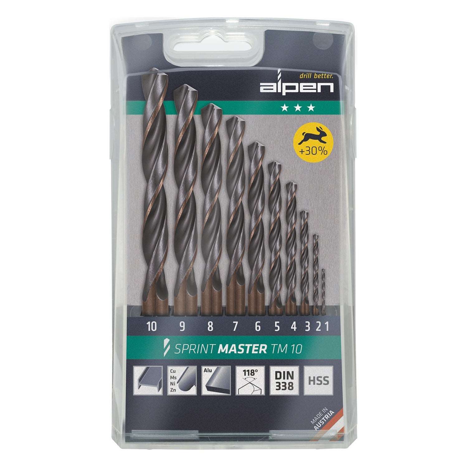 Alpen Hss Sprint Drill Bit Set 10 Piece 1-10 X 1.0 ALP TM10