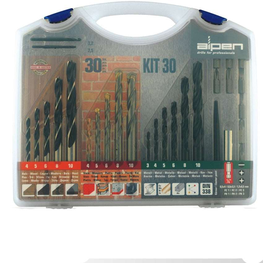 Alpen Drill And Screwdriver Set 30 Piece In Carry Case Steel Masonry Wood Power Tool Services