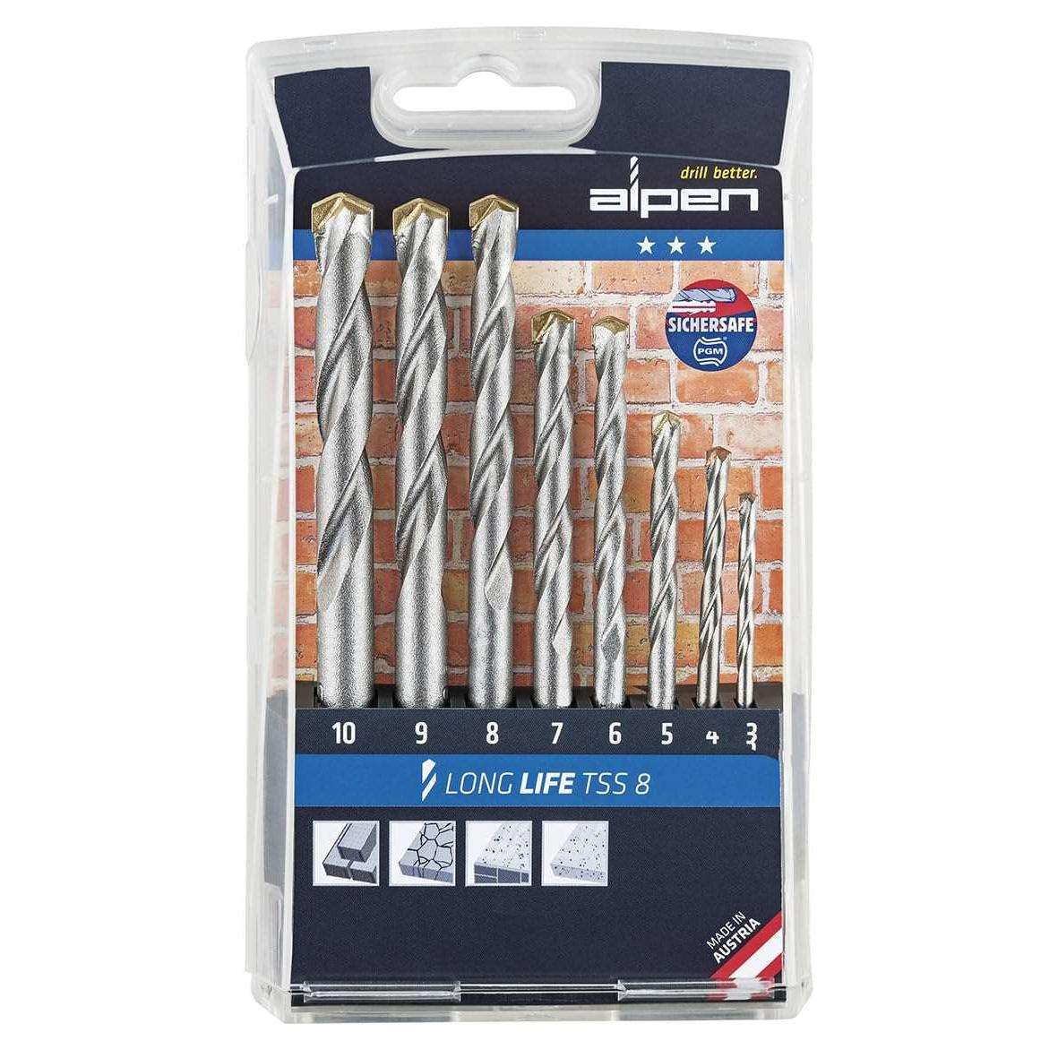 Alpen Masonry Drill Bit Set 8 Piece Long Life Power Tool Services