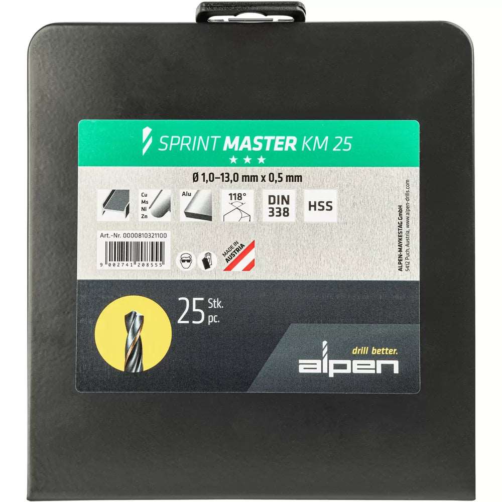Alpen Sprint Master 25 Pcs Set KM25 1 - 13 X 0.5mm Metal Case Power Tool Services