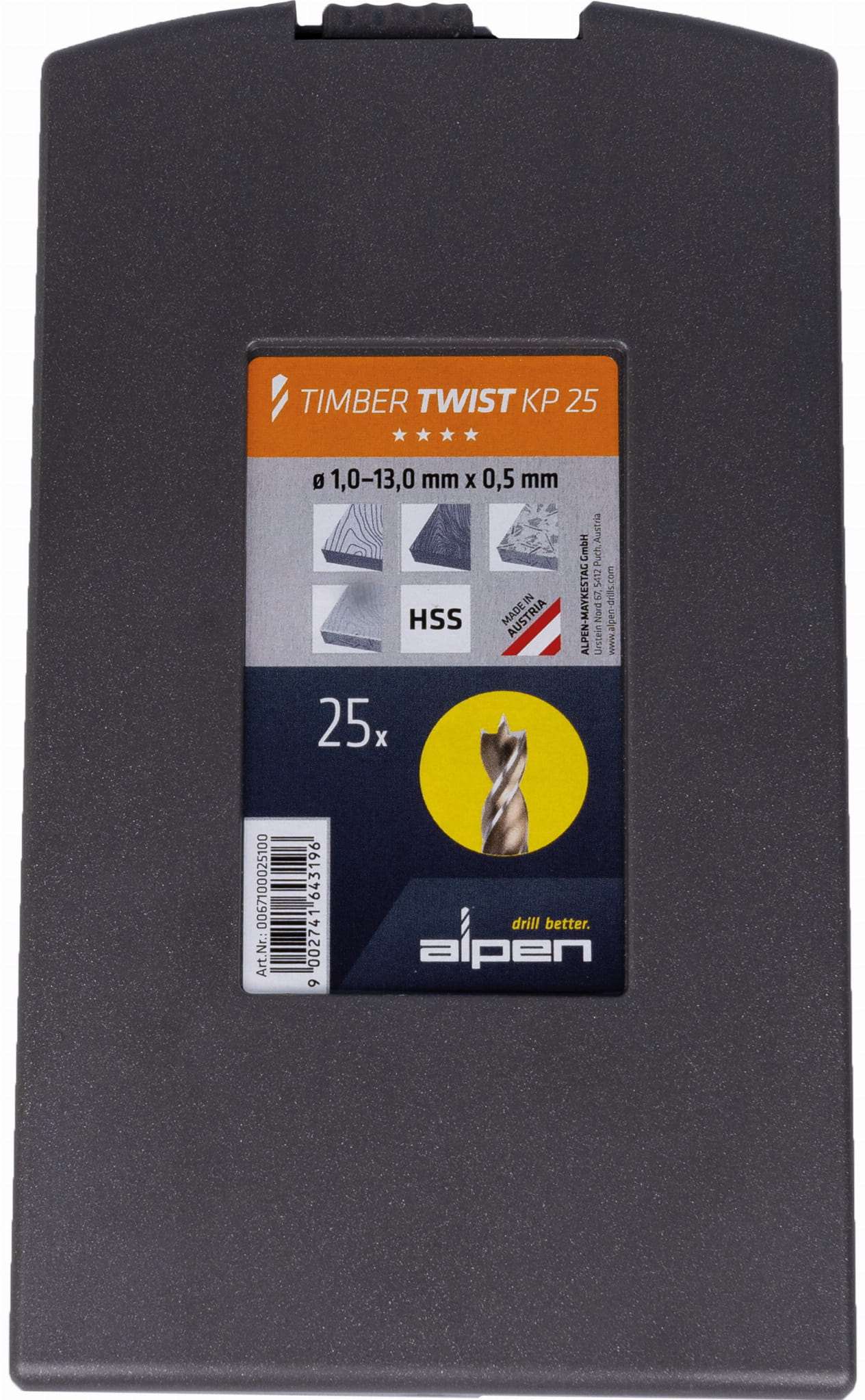 Alpen Wood Twist Drill Bit Set KP25-25 1.0-13.0X0.5Mm