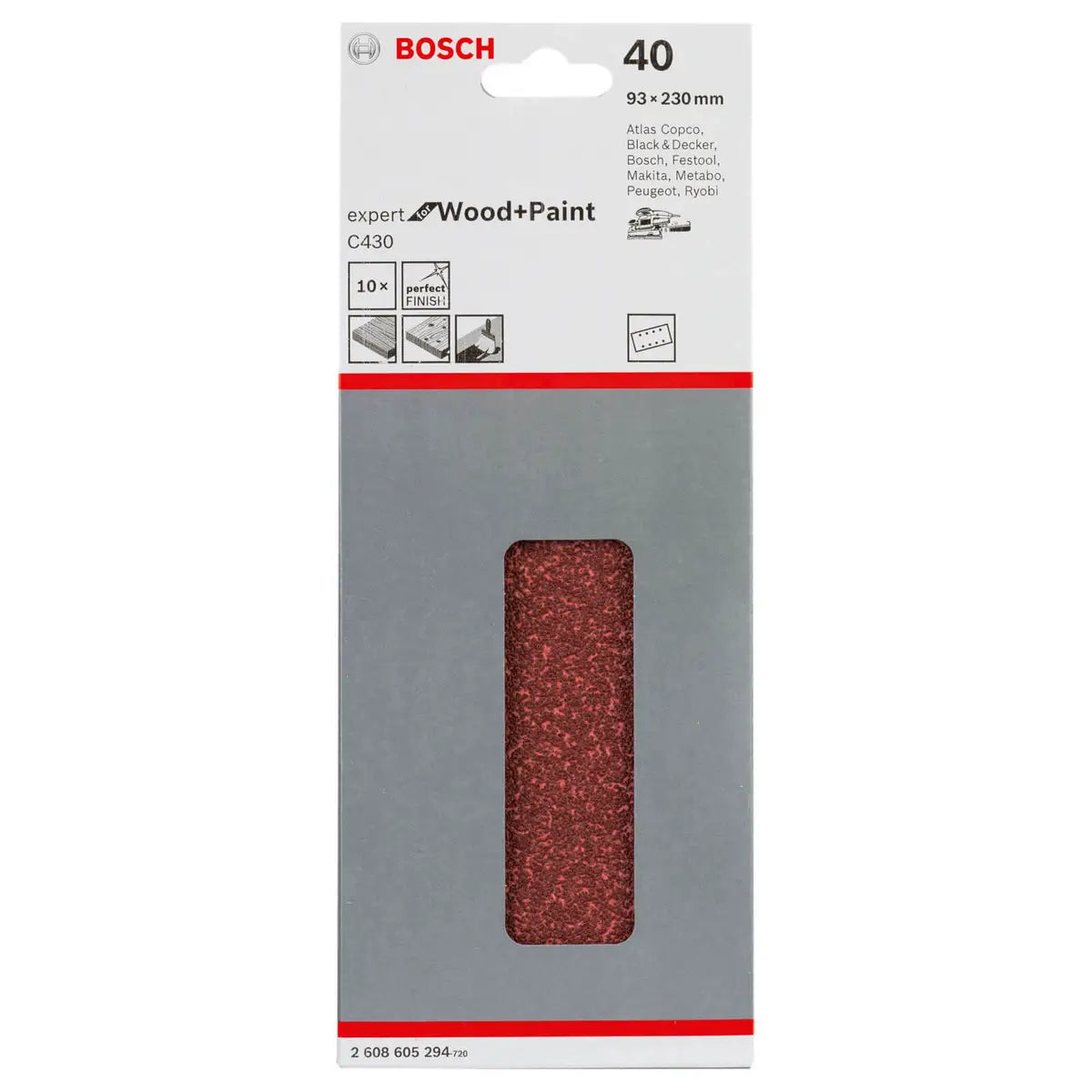 Bosch Expert for Wood & Paint, 93 x 230 mm, 8 holes, 10 pc, clip on ( Select Grit ) Power Tool Services