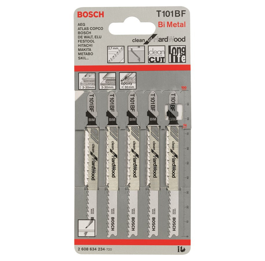 Bosch Jigsaw Blades BIM T 101 BF Clean for Hard Wood 5 Pack 2608634234 Power Tool Services