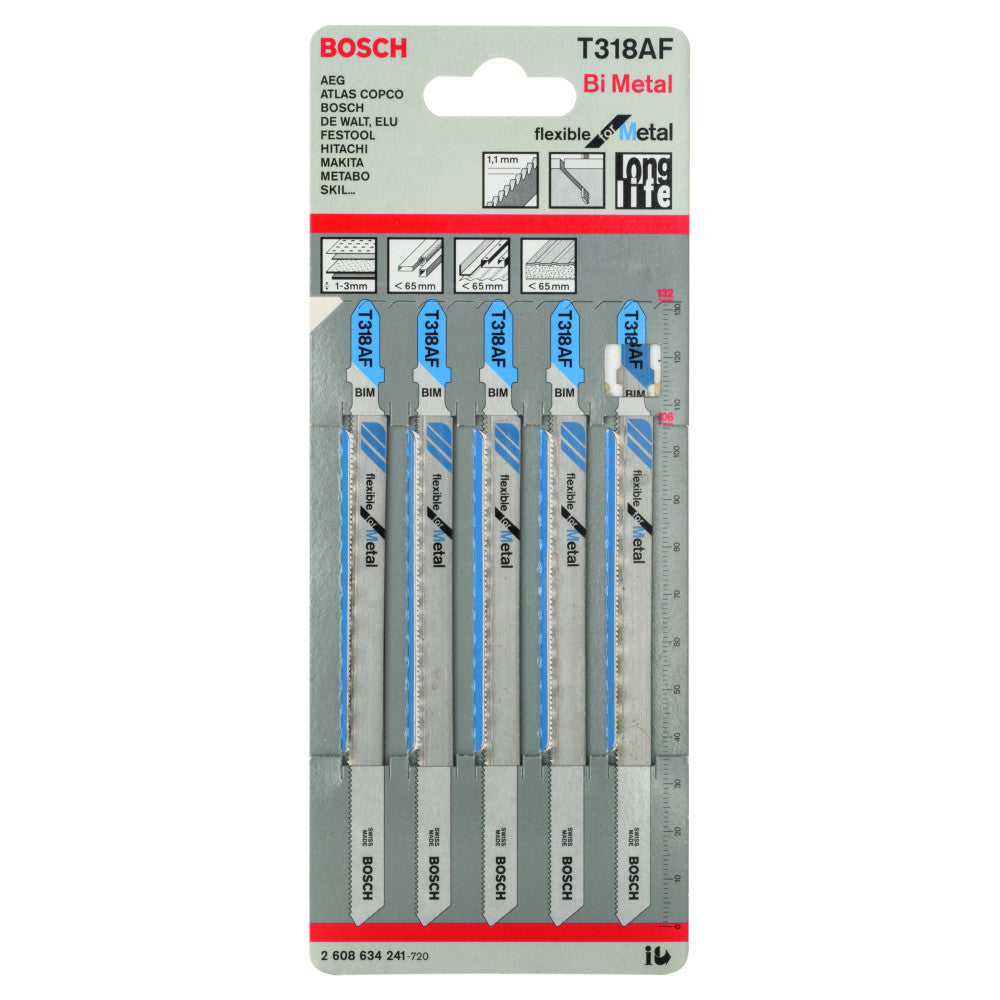 Bosch Jigsaw Blades BIM T 318 AF Flexible for Metal 5 Pack 2608634241 Power Tool Services