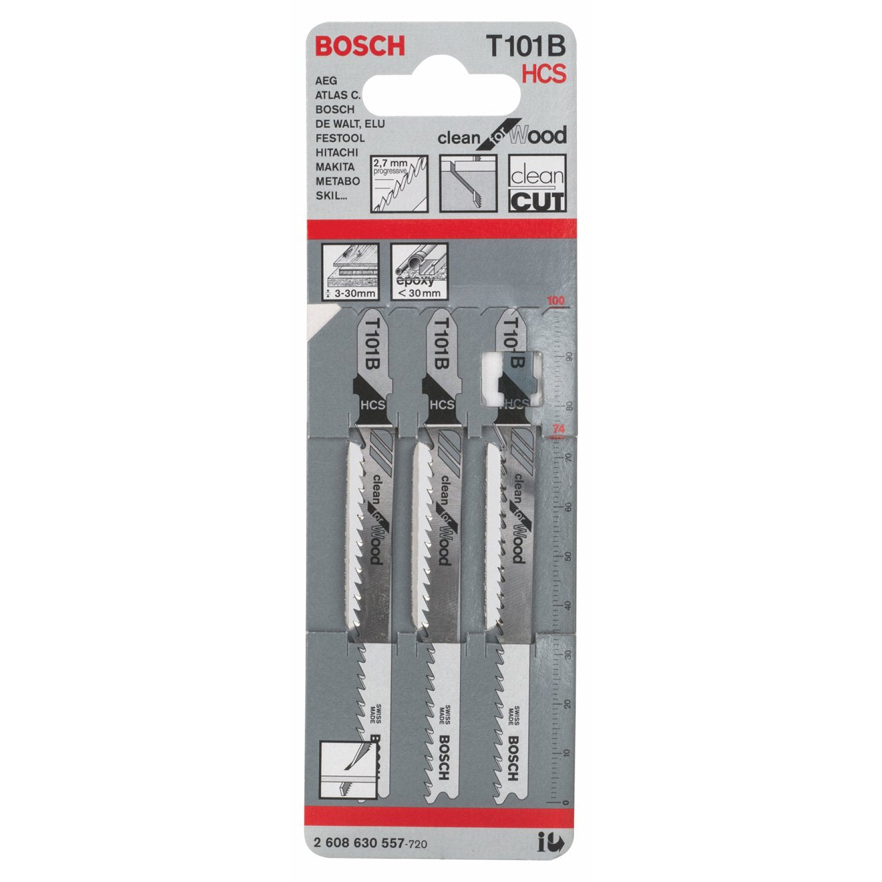 Bosch Jigsaw Blades HCS T 101 B Clean for Wood  3 Pack 2608630557 Power Tool Services
