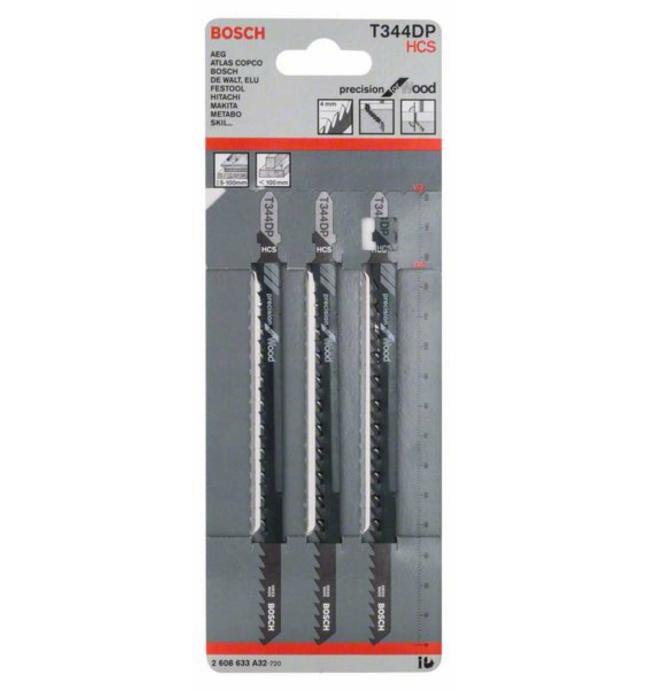 Bosch Jigsaw Blades HCS T 344 DP Precision for Wood 3 Pack 2608633A32 Power Tool Services