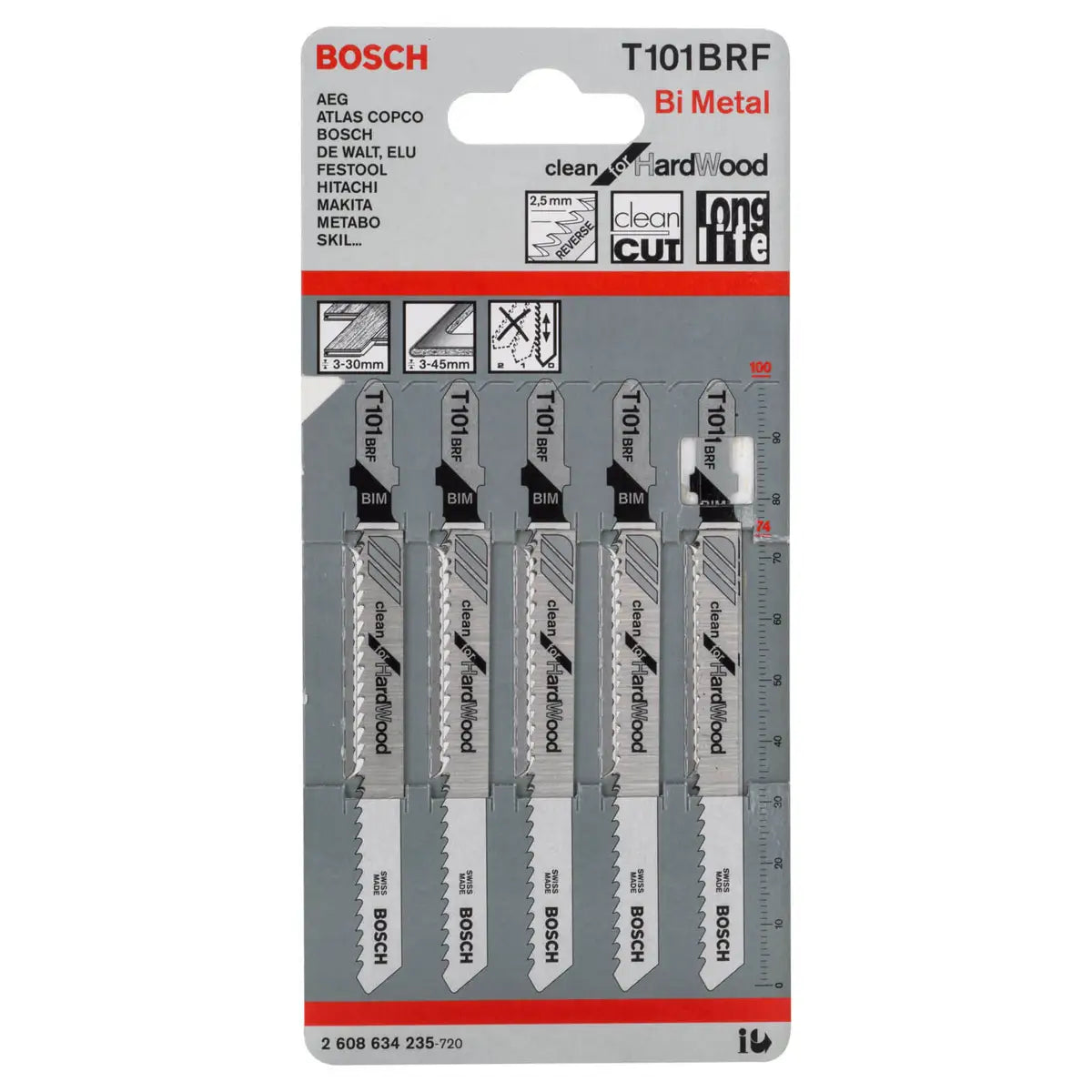 Bosch Jigsaw Blades T 101 BRF Clean for Hard Wood 5 Pack 2608634235 Power Tool Services
