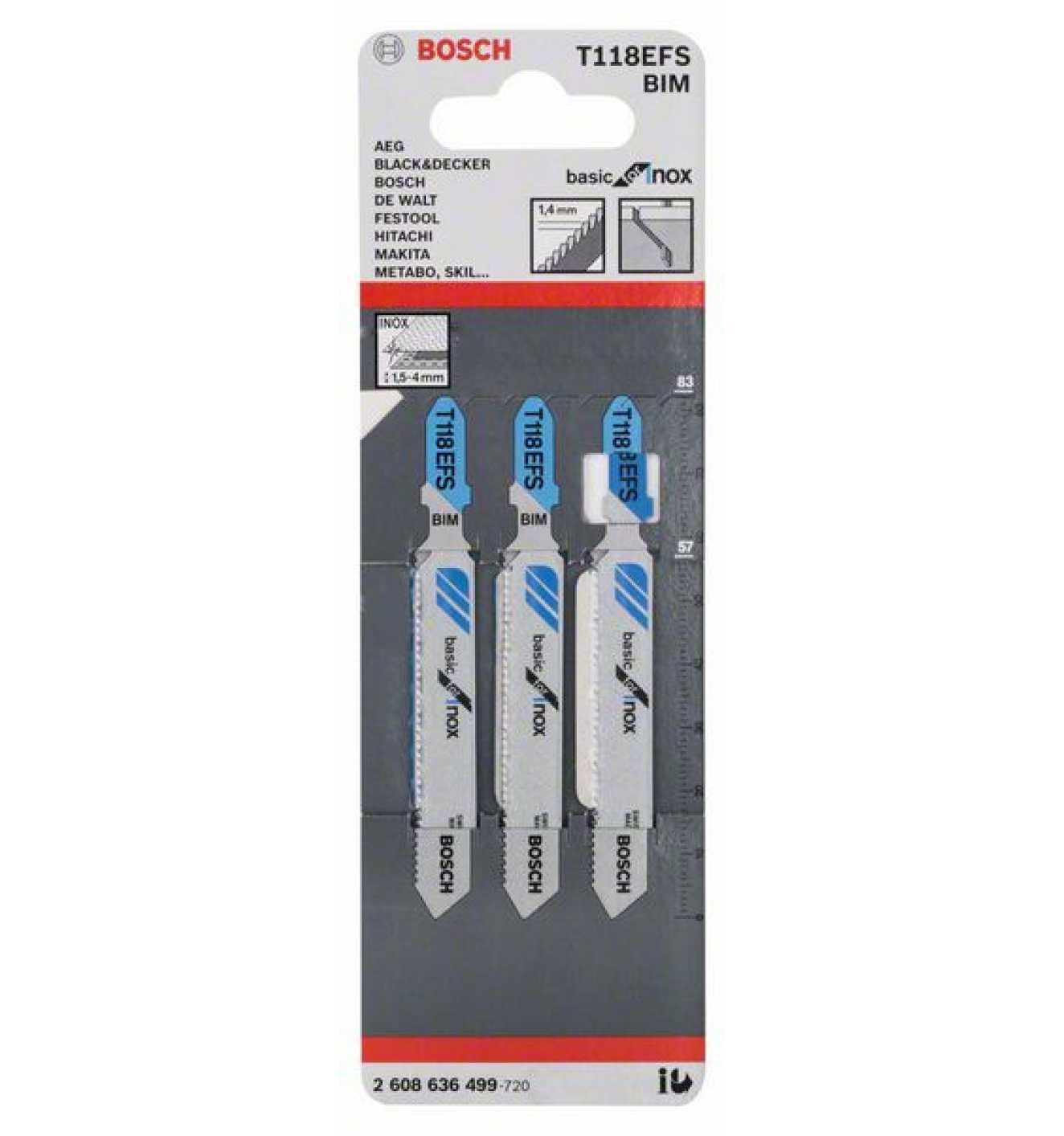 Bosch Jigsaw Blades T 118 EFS Basic for INOX 3 Pack 2608636499 Power Tool Services