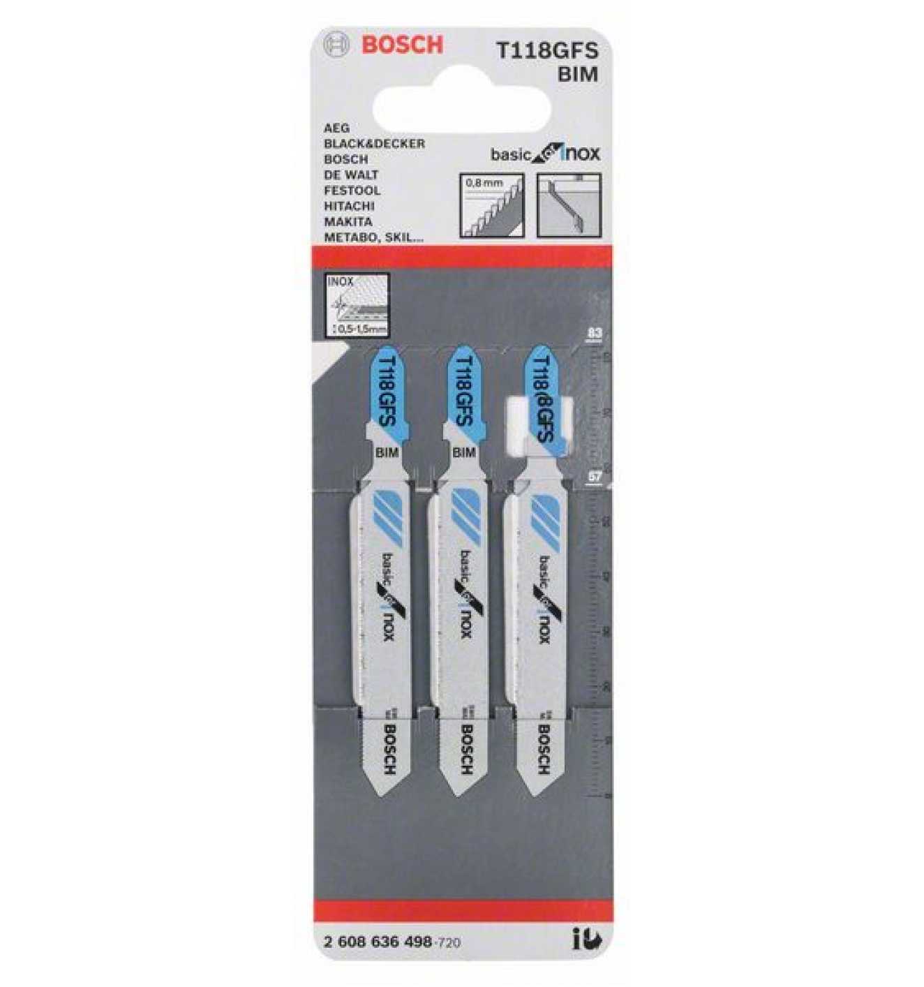 Bosch Jigsaw Blades T 118 GFS Basic for INOX 3 Pack 2608636498 Power Tool Services