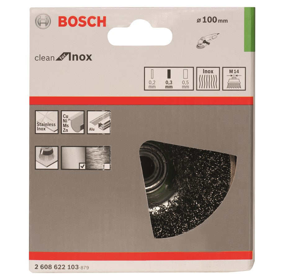 Bosch M14 Cup Brush 100Mm Crimped 0.3Mm Inox 2608622103 Power Tool Services