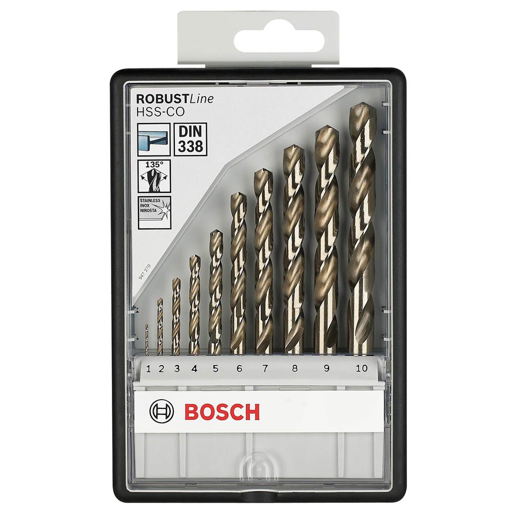 Bosch Robust line set HSS-Co, DIN 338, 1-10 mm, 10 pc 2607019925 Power Tool Services