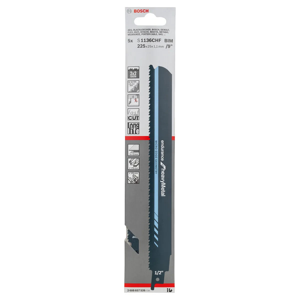 Bosch Sabre Saw Blades BIM S 1136 CHF Endurance for Heavy Metal 5 Pack 2608657526 Power Tool Services