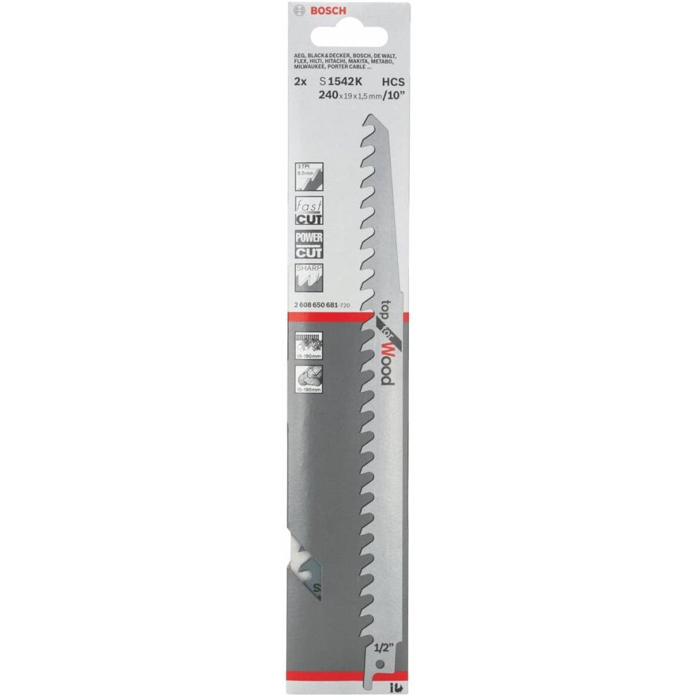 Bosch Sabre Saw Blades HCS S 1542 K Top for Wood, 2 pc 2608650681 Power Tool Services