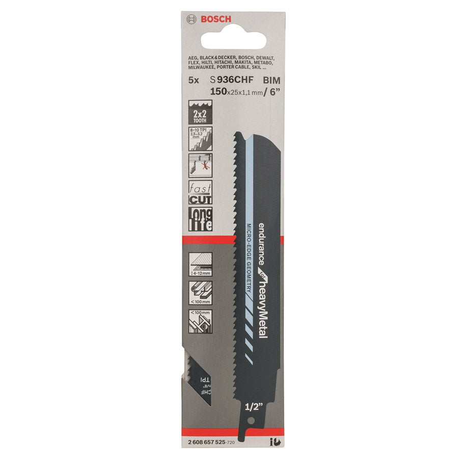 Bosch Sabre Saw Blades S 936 CHF Endurance for Heavy Metal 5 Pack 2608657525 Power Tool Services