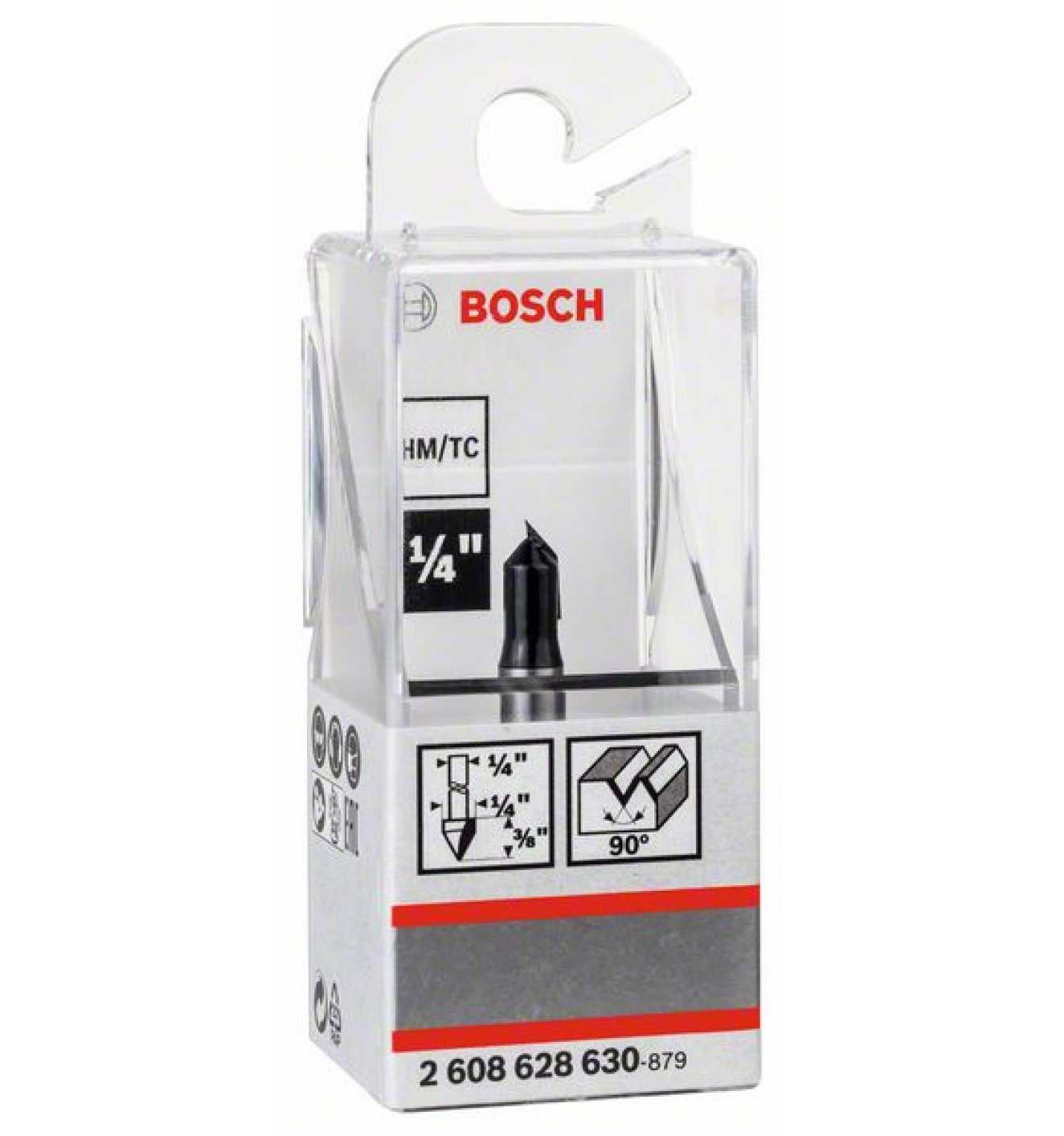 Bosch V-groove bit, 1/4", D1 6.3 mm, L 9.2 mm, G 45 mm, 90° 2608628630 Power Tool Services