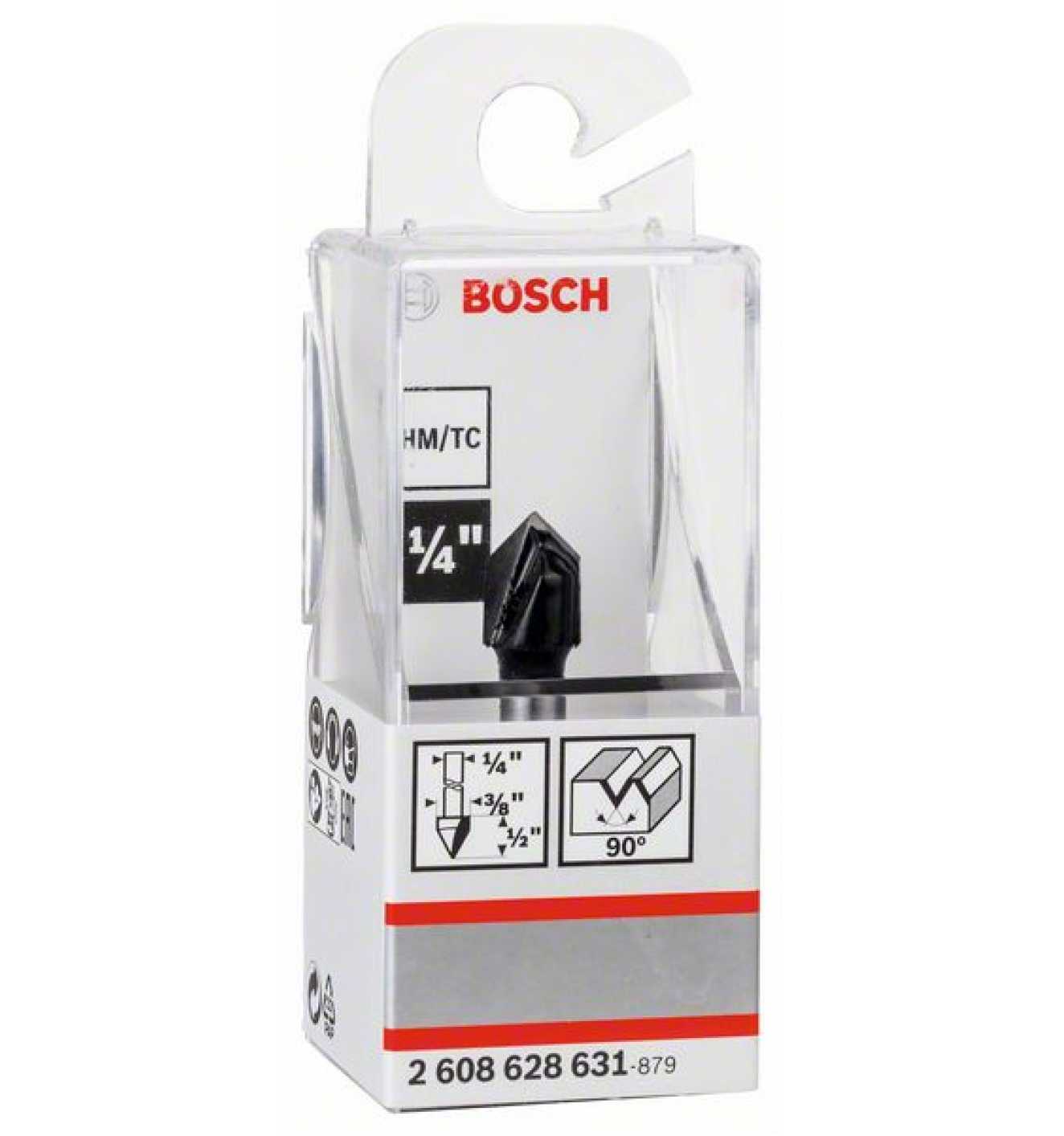 Bosch V-groove bit, 1/4", D1 9.5 mm, L 12.4 mm, G 45 mm, 90° 2608628631 Power Tool Services