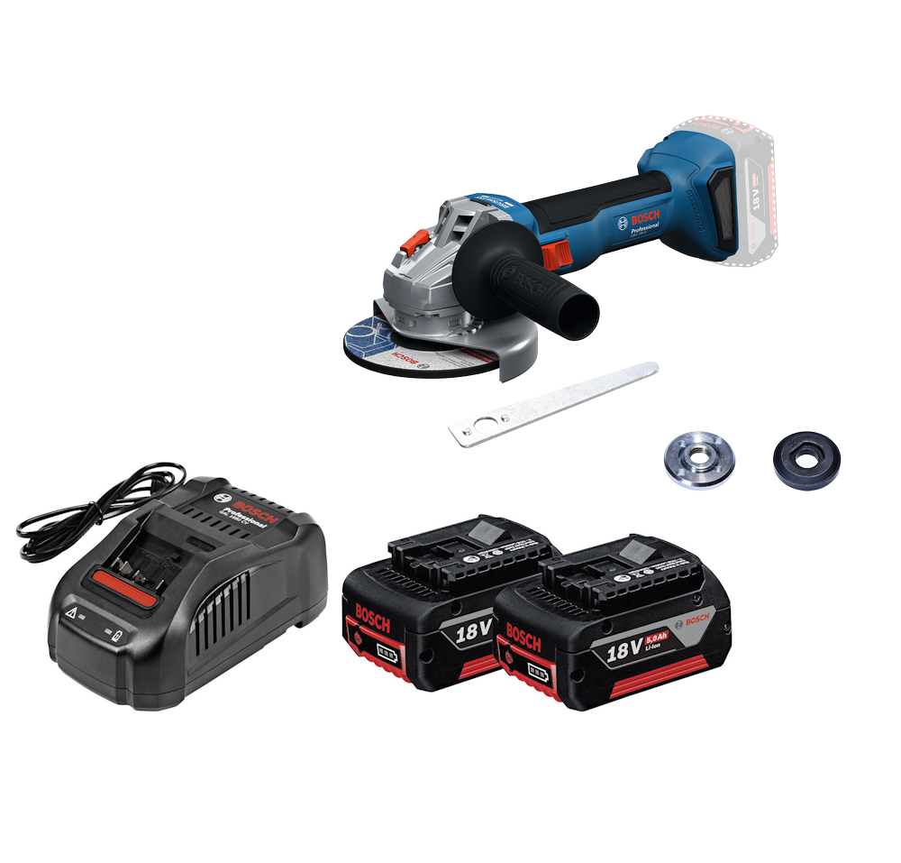 Bosch Professional Cordless Angle Grinder GWS 18V-8 + 2x 5.0Ah Kit 06019N9000 - Power Tool Services