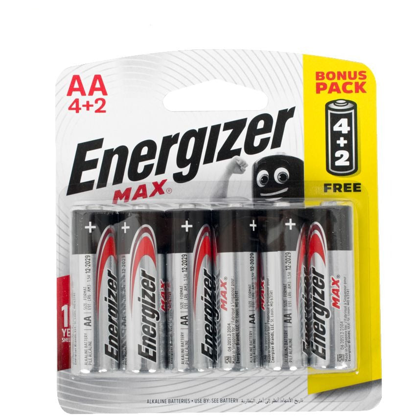 Energizer Max Aa - 6 Pack 4+2 Free E301623400 Power Tool Services