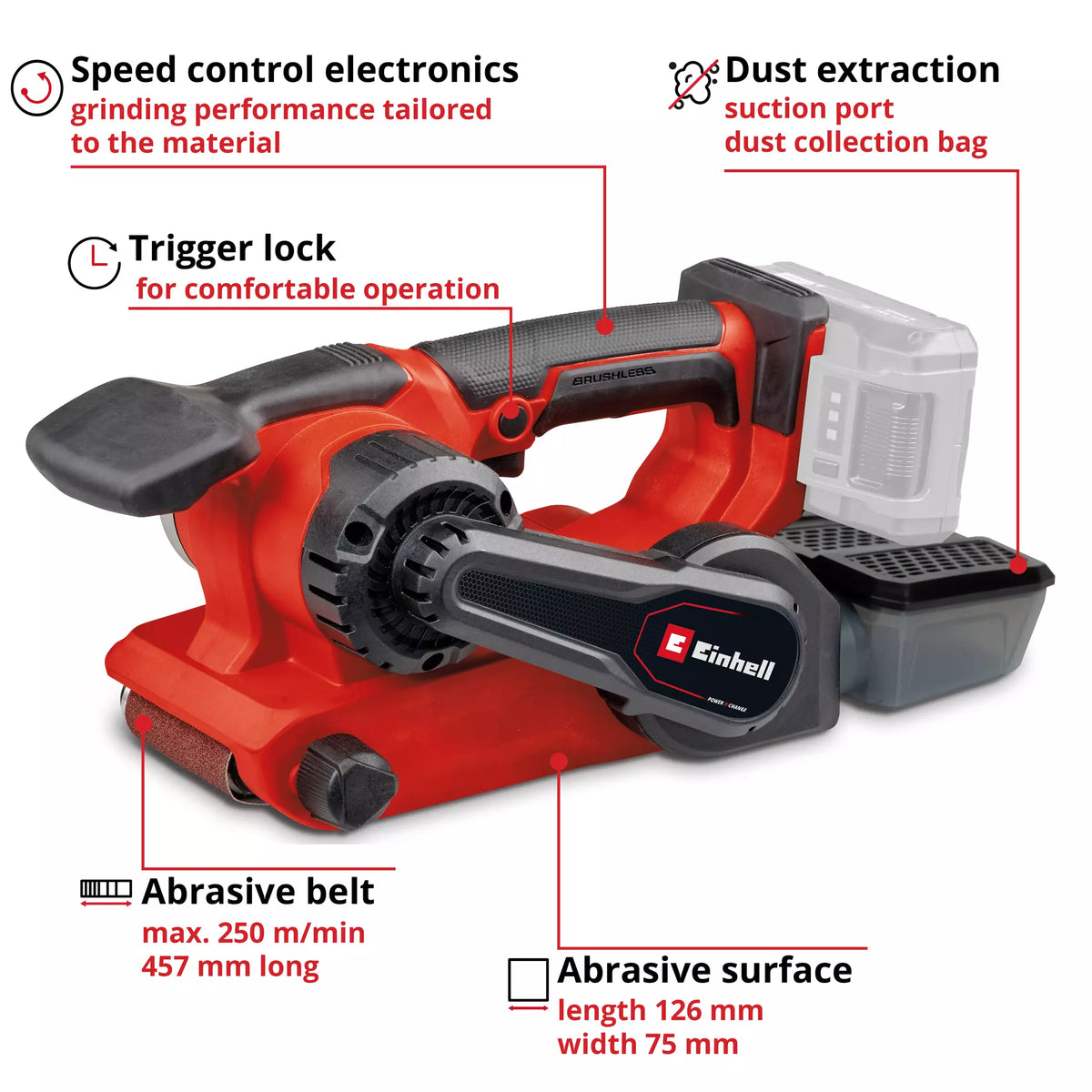 Einhell Professional Cordless Belt Sander TP-BS 18/457 Li BL - Solo 4 - Power Tool Services