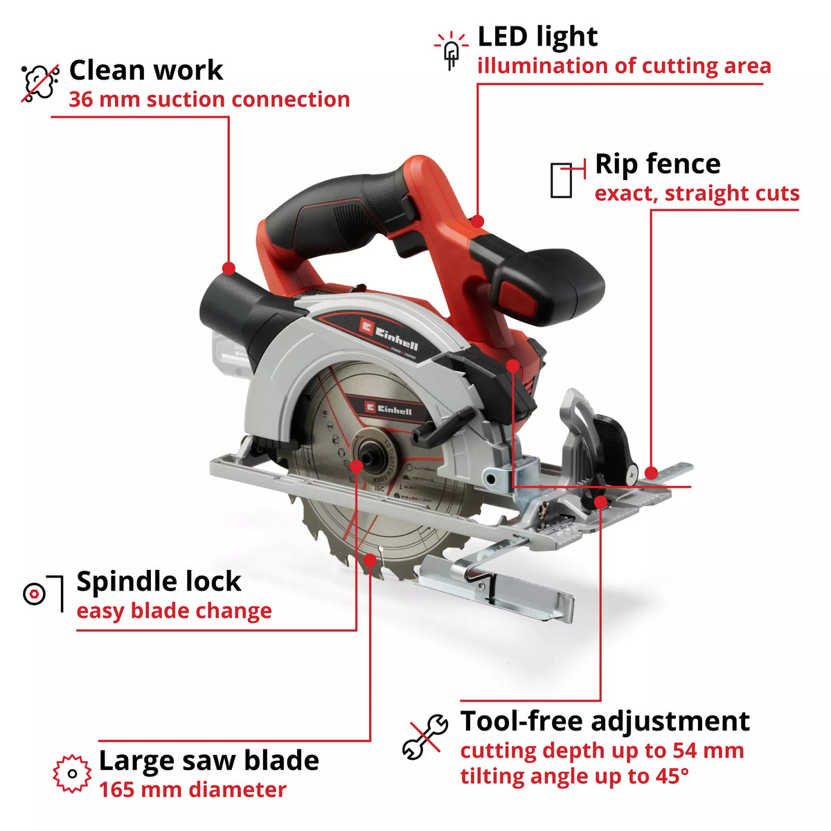 Einhell Circular Saw 165mm 18V TE-CS 18 Li-Solo 3 - Power Tool Services