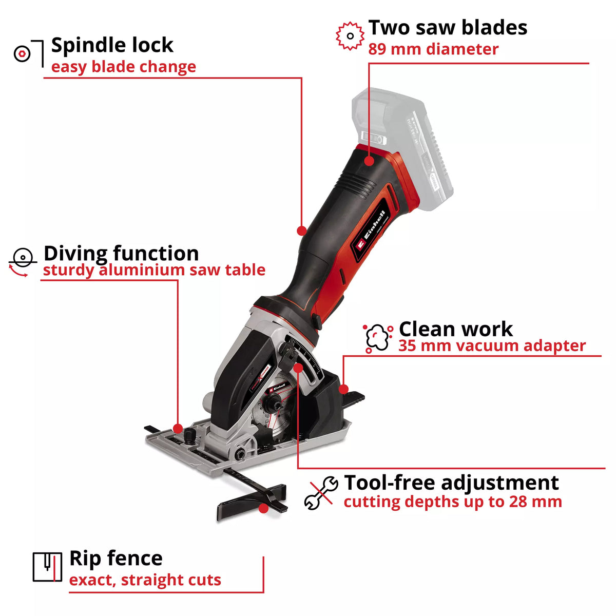 Einhell Cordless Mini Circular Saw TE-CS 18/89 Li - Solo 3 - Power Tool Services