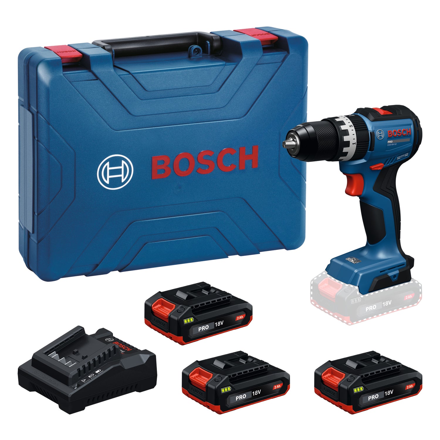 Bosch Professional Cordless Impact Drill GSB 18V-52 (3 x 2 Ah) Kit 06019S01KC 1 - Power Tool Services
