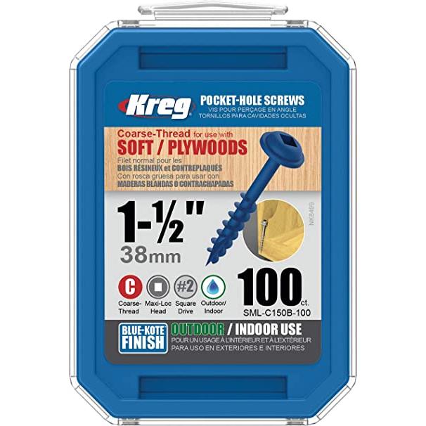 Kreg Blue-Kote Pocket Screws 38mm " #2 Coarse Washer Head 100ct Power Tool Services