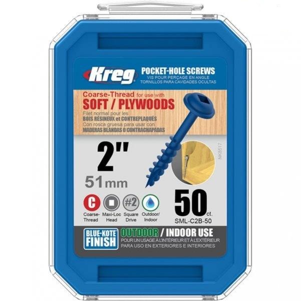 Kreg Blue-Kote Wr Pocket Screws 2'#8 Coarse Washer Head 50Ct Power Tool Services