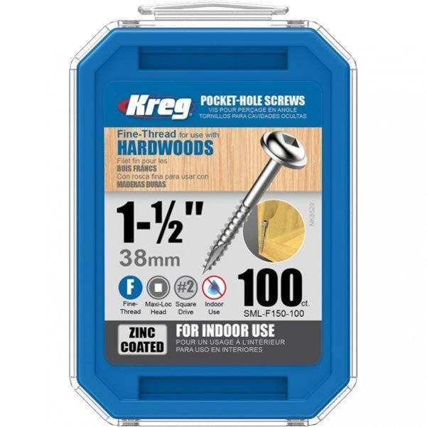 Kreg Pocket Hole Screws 1-1/2' #7 Fine Washer Head 100Ct Power Tool Services