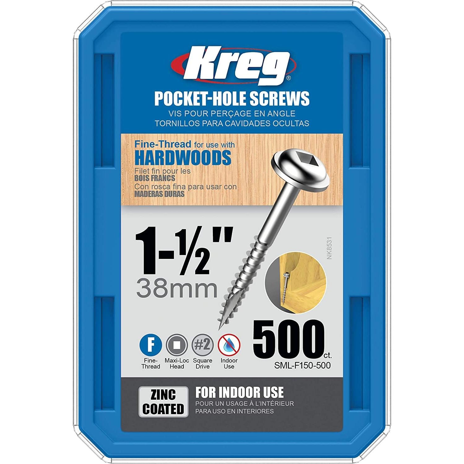 Kreg Pocket Hole Screws 1-1/2' #7 Fine Washer Head 500Ct Power Tool Services