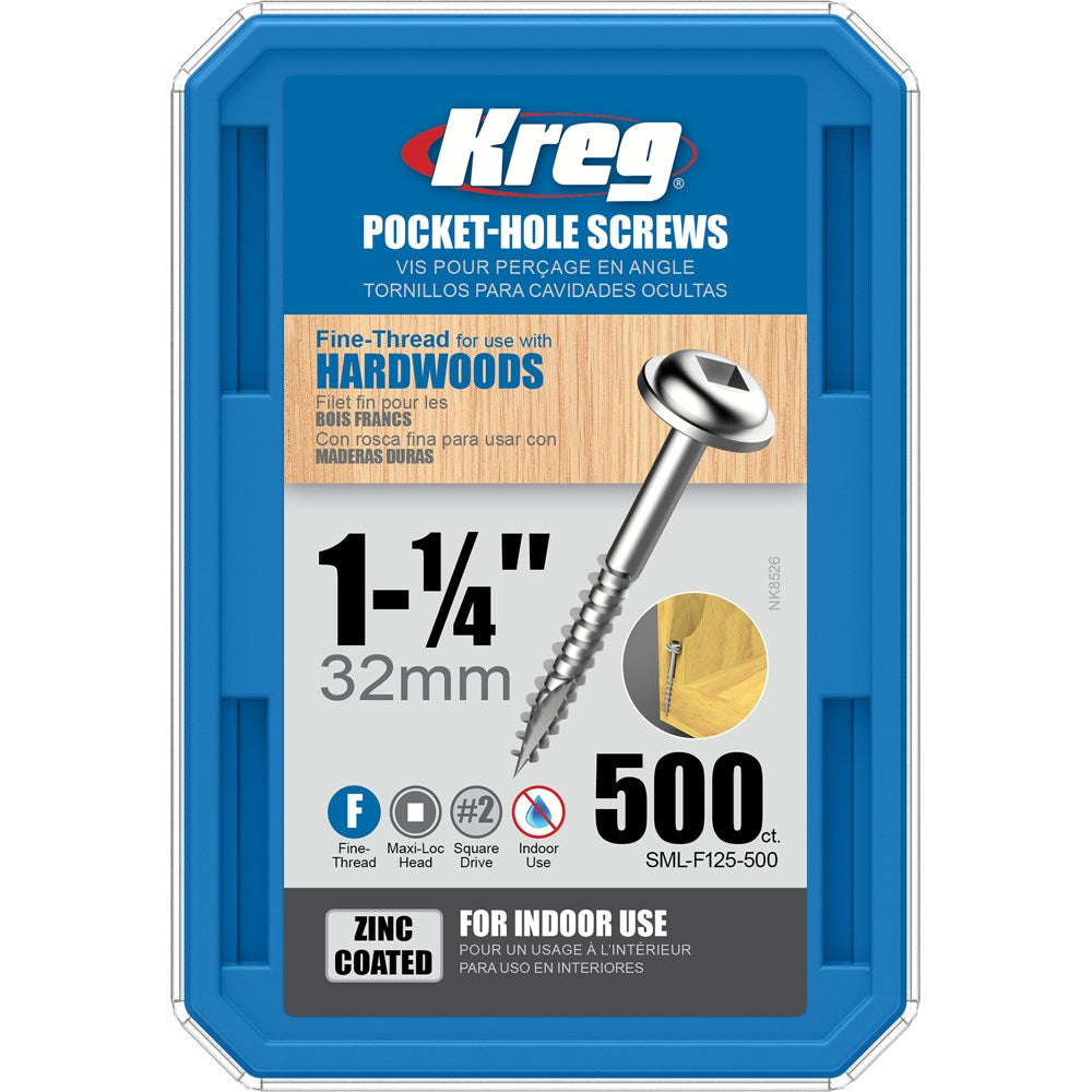 Kreg Pocket Hole Screws 1-1/4' #7 Fine Washer Head 500Ct Power Tool Services