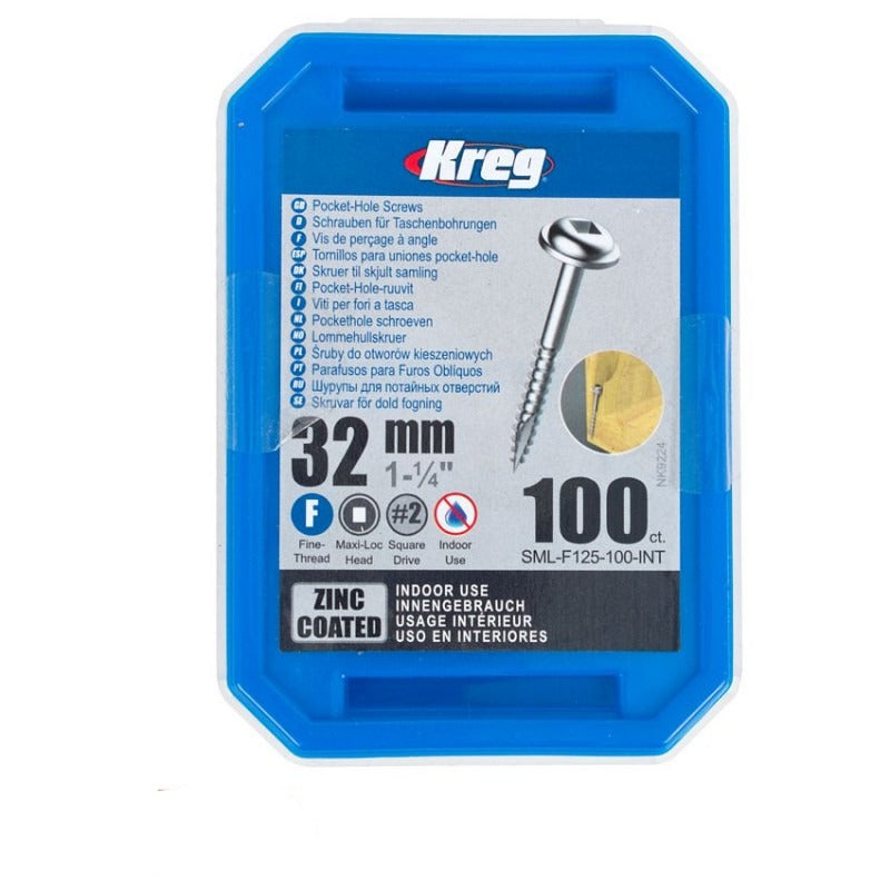 Kreg Pocket Hole Screws 1-1/4" #8 Fine Washer Head 100Ct Power Tool Services