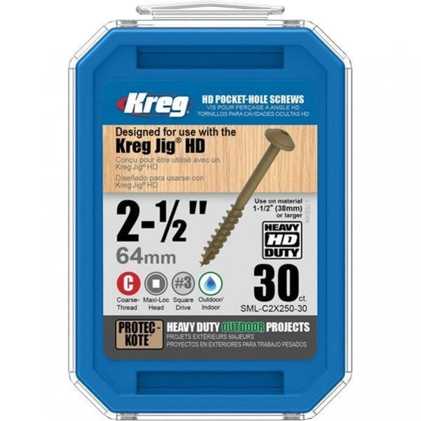 Kreg Pocket Hole Screws 2-1/2' #8 Coarse Washer Head 30Ct Hd