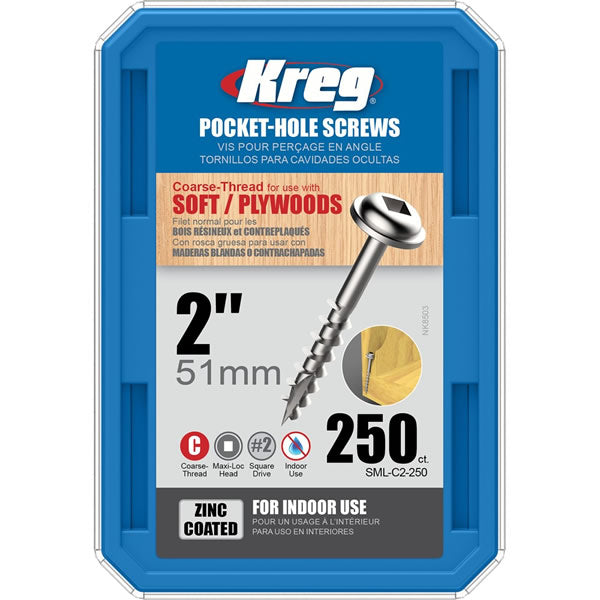 Kreg Pocket Hole Screws 2' #8 Coarse Washer Head 250Ct Power Tool Services