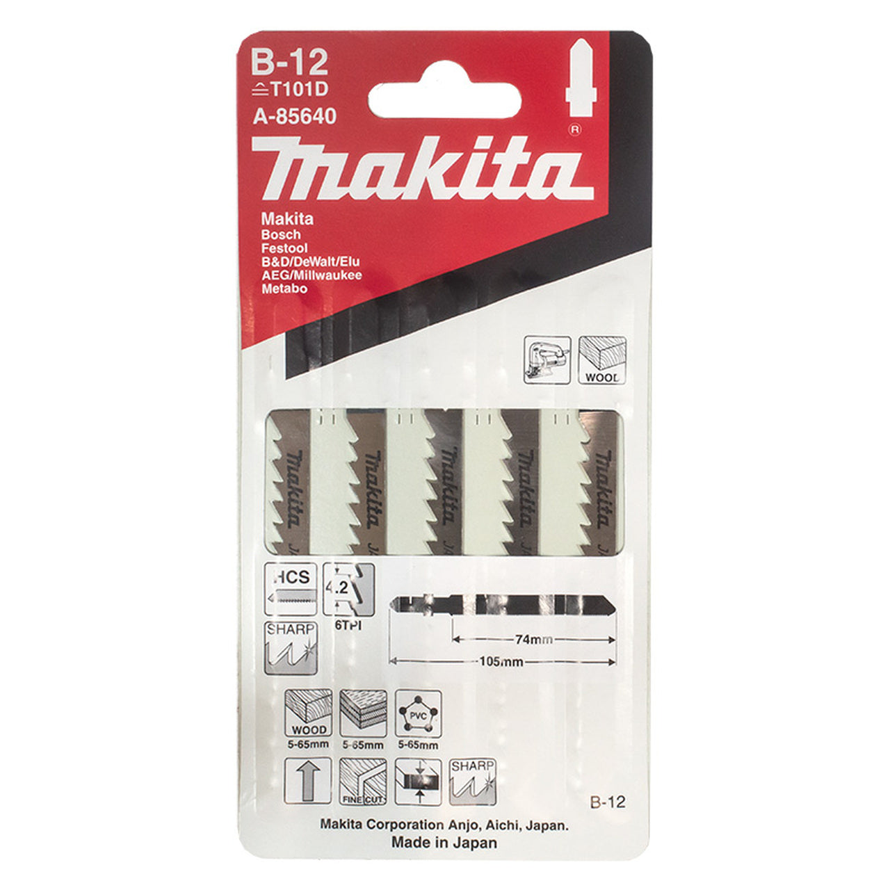 Makita Jigsaw Blades T101D 5 Pack A-85690 Power Tool Services
