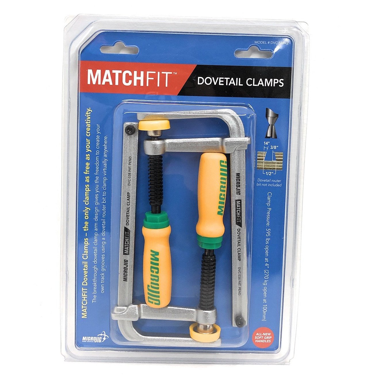 Microjig Matchfit Dovetail Clamps (2-Pack) DVC-538K2 Power Tool Services