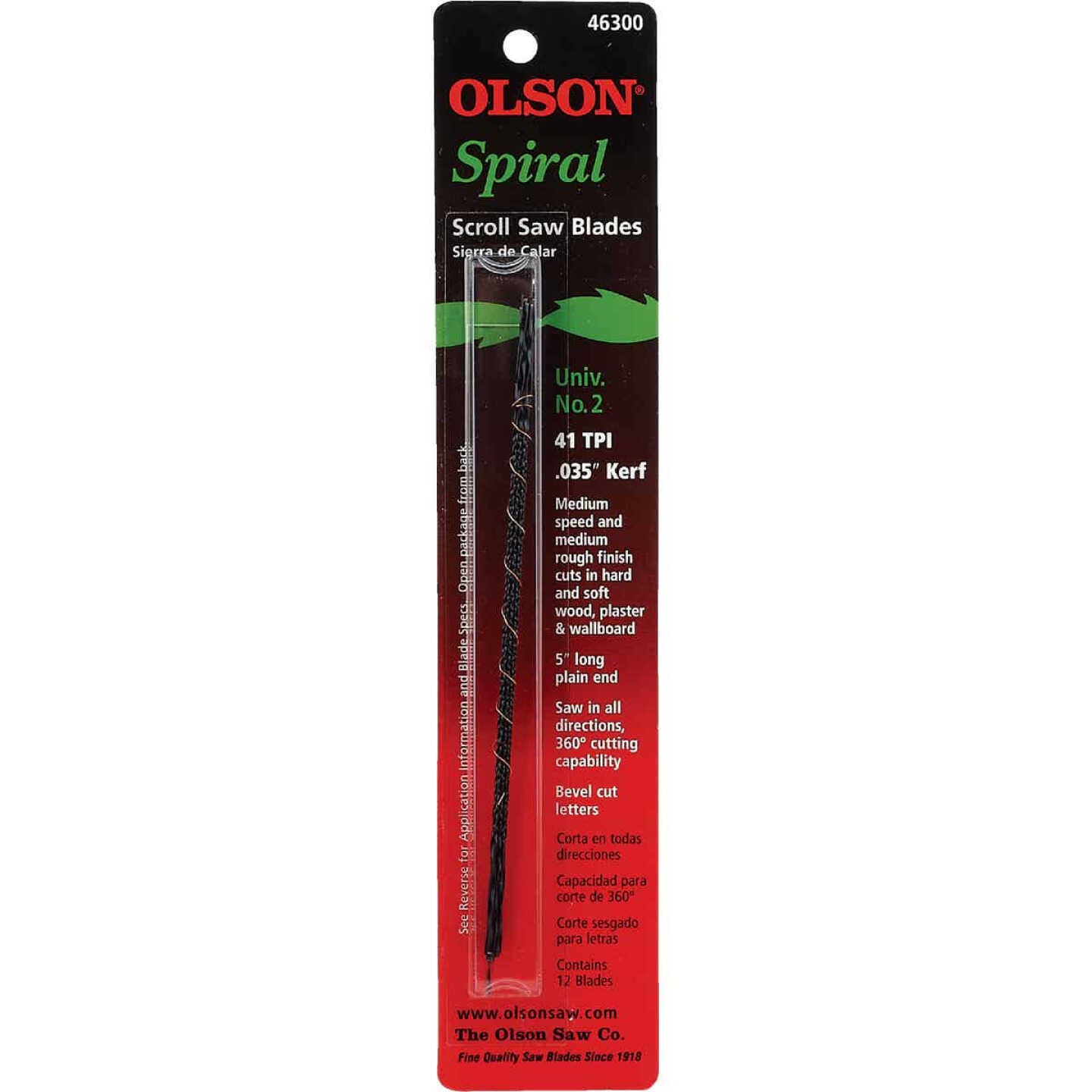 Olson Scroll Saw Blade 5' 125mm 41tpi Spiral Cut Wood Plain End 6pc SSB46300 Power Tool Services