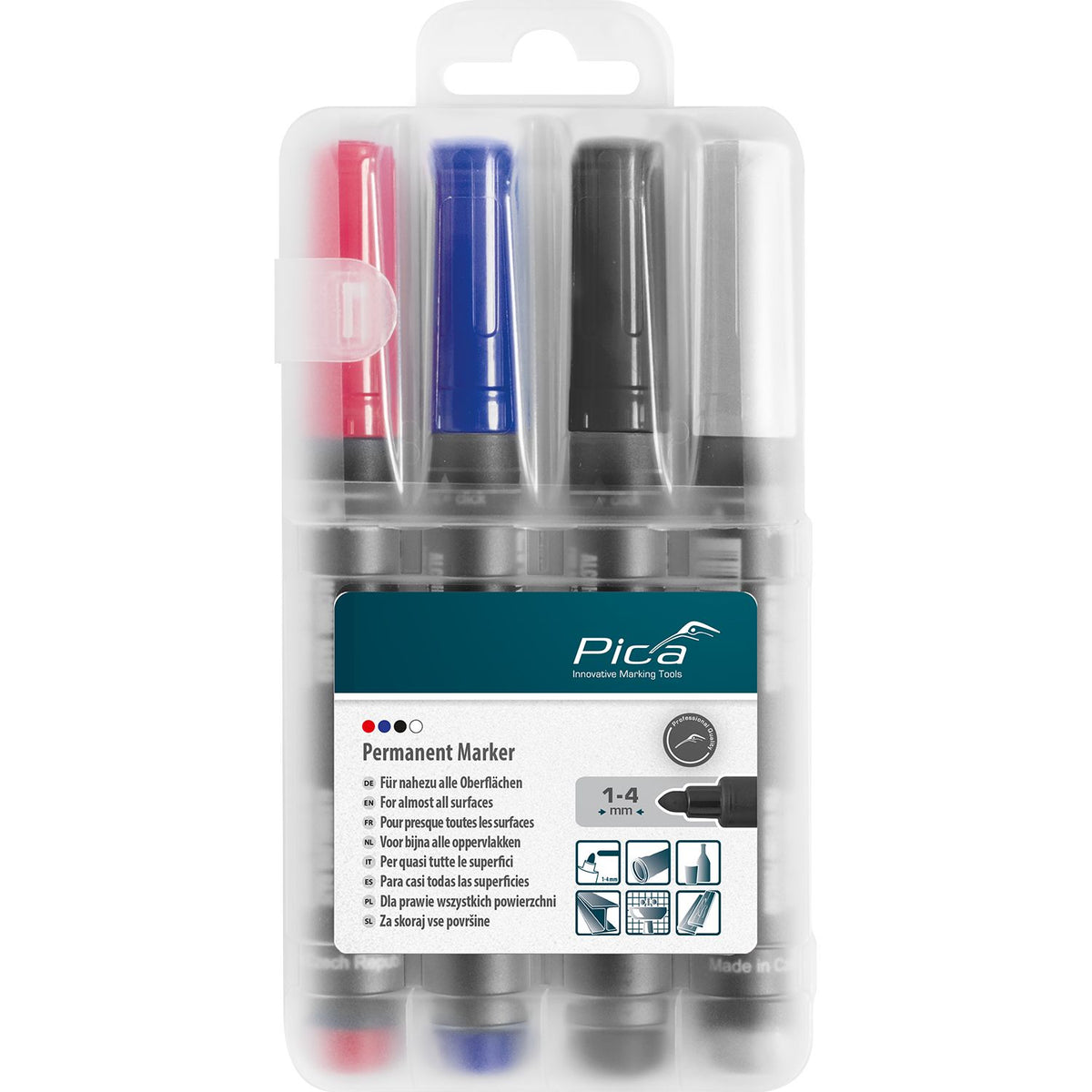 Permanent Marker 4pc Set 1-4mm Ass. Colors With Instant-white - Image 1