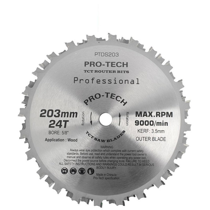 Pro-Tech Dado Set 203mm x 15.88 24t 27.5mm PTDS203 Power Tool Services