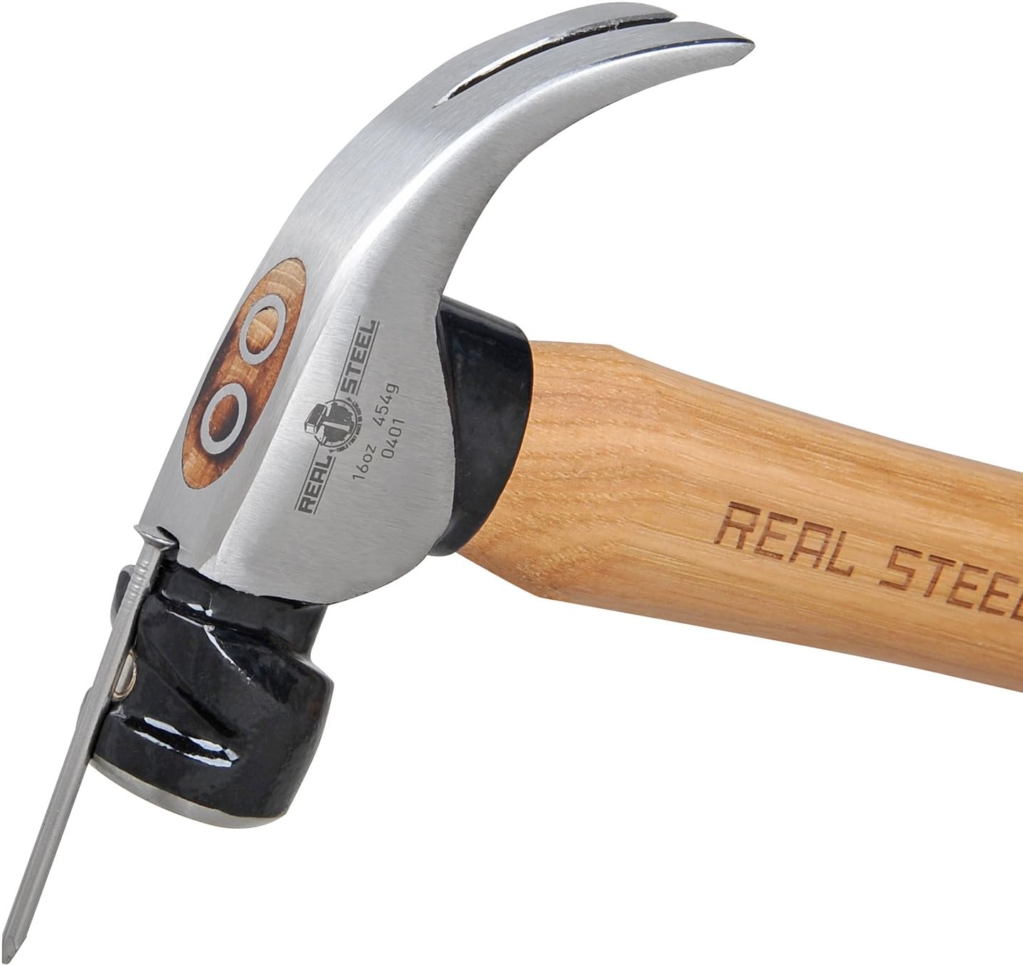 Real Steel Hammer Claw Curved 450g 16oz Hick. Wood Handle RSH0401 Power Tool Services