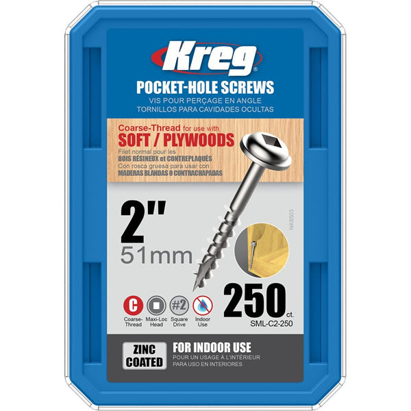 Kreg Pocket Hole Screws 2' #8 Coarse Washer Head 250Ct